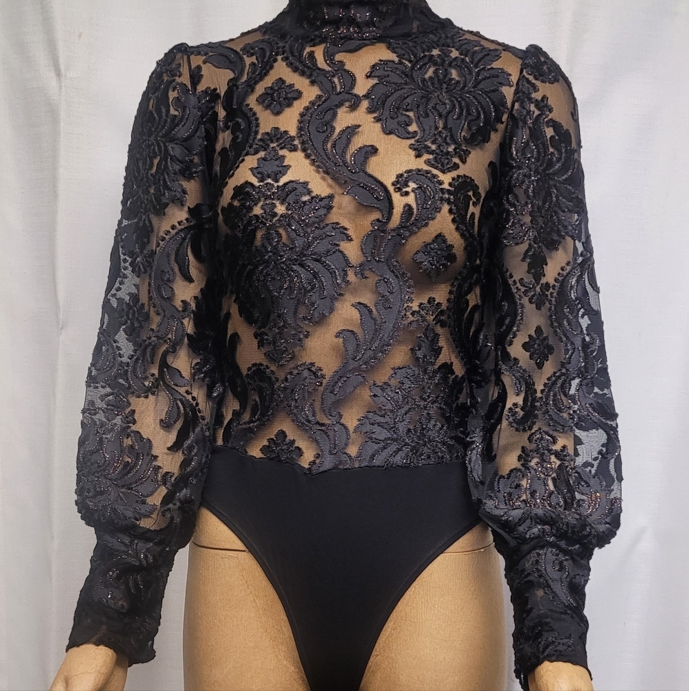 Fashion Nova Sheer Black Bodysuit           BP31